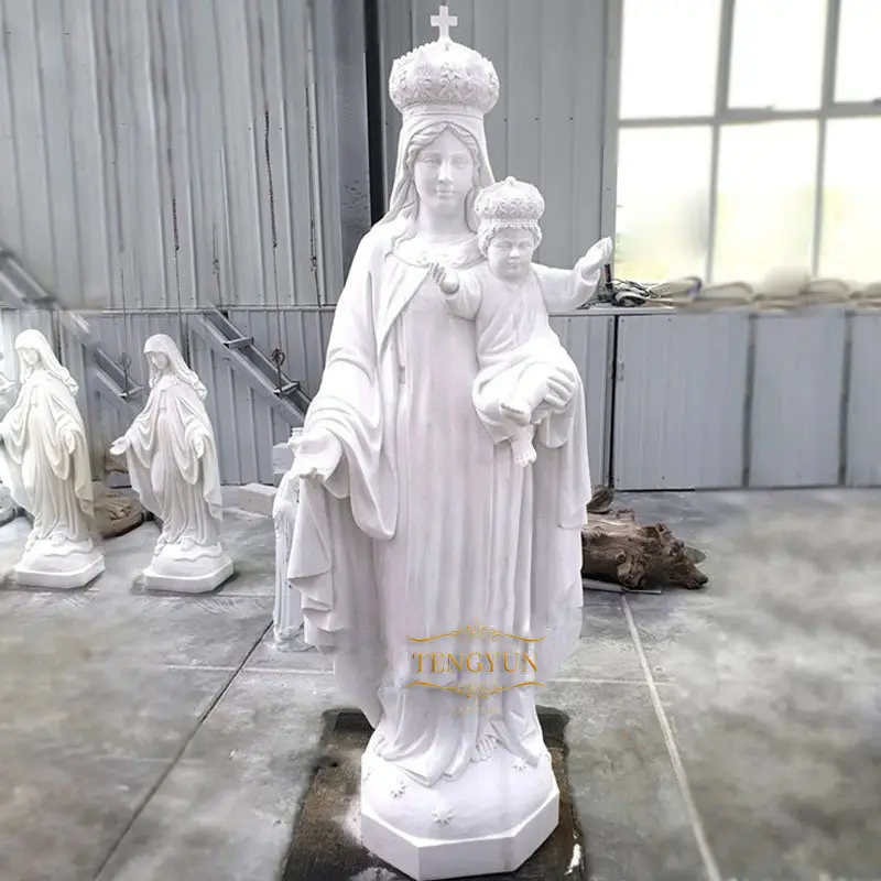 Scultura a mano in marmo bianco naturale religiosa vergine Maria scultura statua Maria