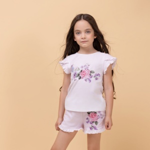 Stilnyashka 2381-3学步女孩服装套装，定制童装夏季，时尚女孩短裤和t恤