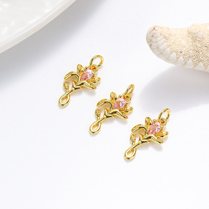 ニッチファッション香ばしいスタイルダイヤモンド象眼細工のユリの花小さなペンダント手作りDIYジュエリーカスタムイヤリングブレスレット金属キー