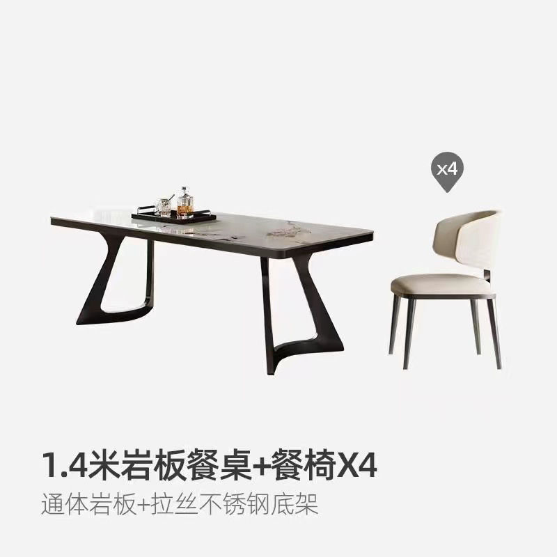 1.4m x 0.8m stainless steel dining table with 4 chairs