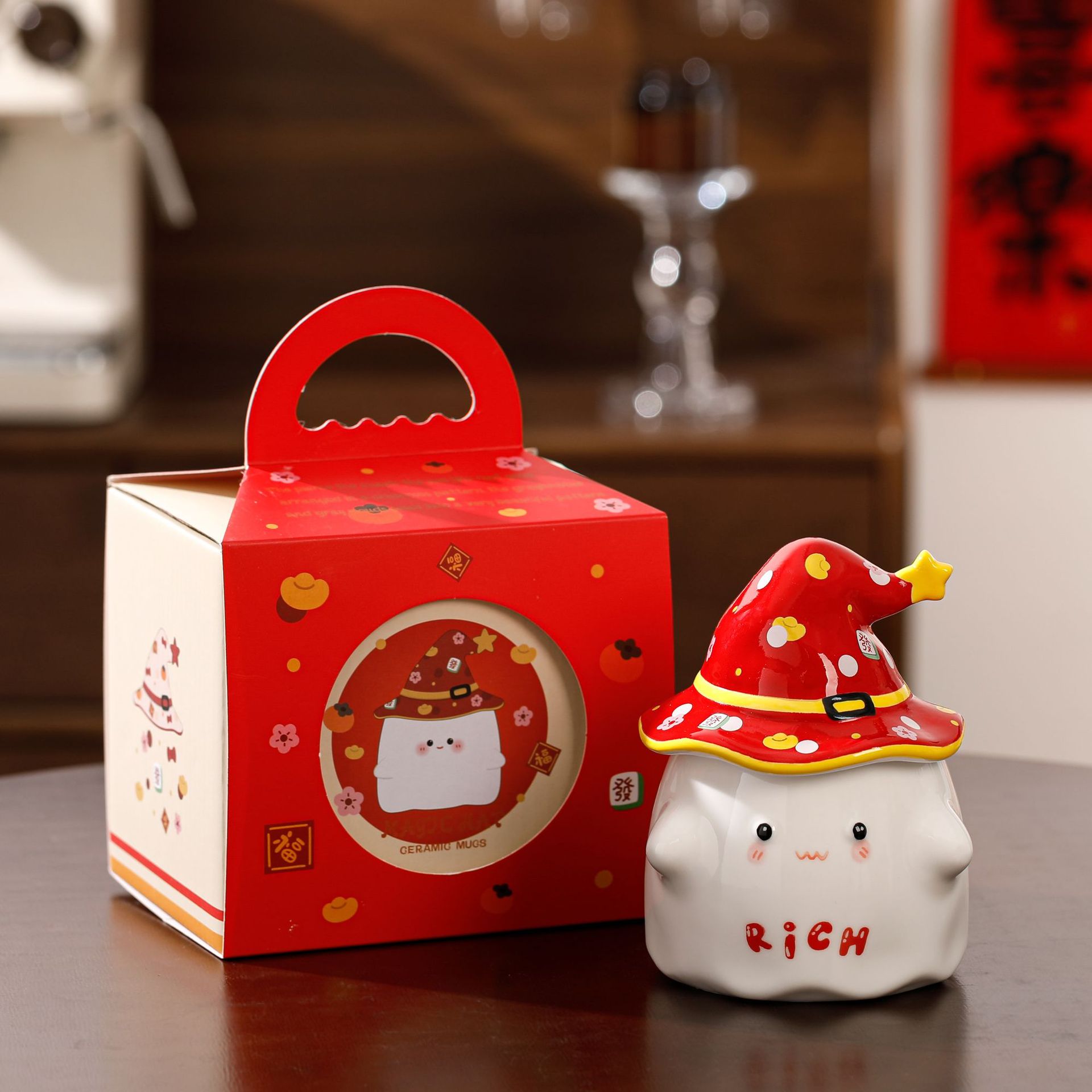 Caja de regalo de cartón con tapa roja para taza de café de alta calidad.