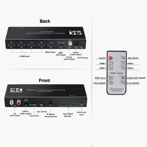 4K 4x2 conmutador divisor 4 Entrada 2 interruptor de salida con arco R/L 3,5mm Aux 60hz Coaxial SPDIF Audio Extractor