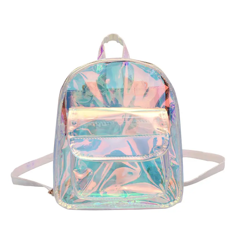 Mochila holográfica de PVC transparente con láser para estudiantes, morral escolar para chicas dulces, personalizable, ideal para la playa, gran oferta