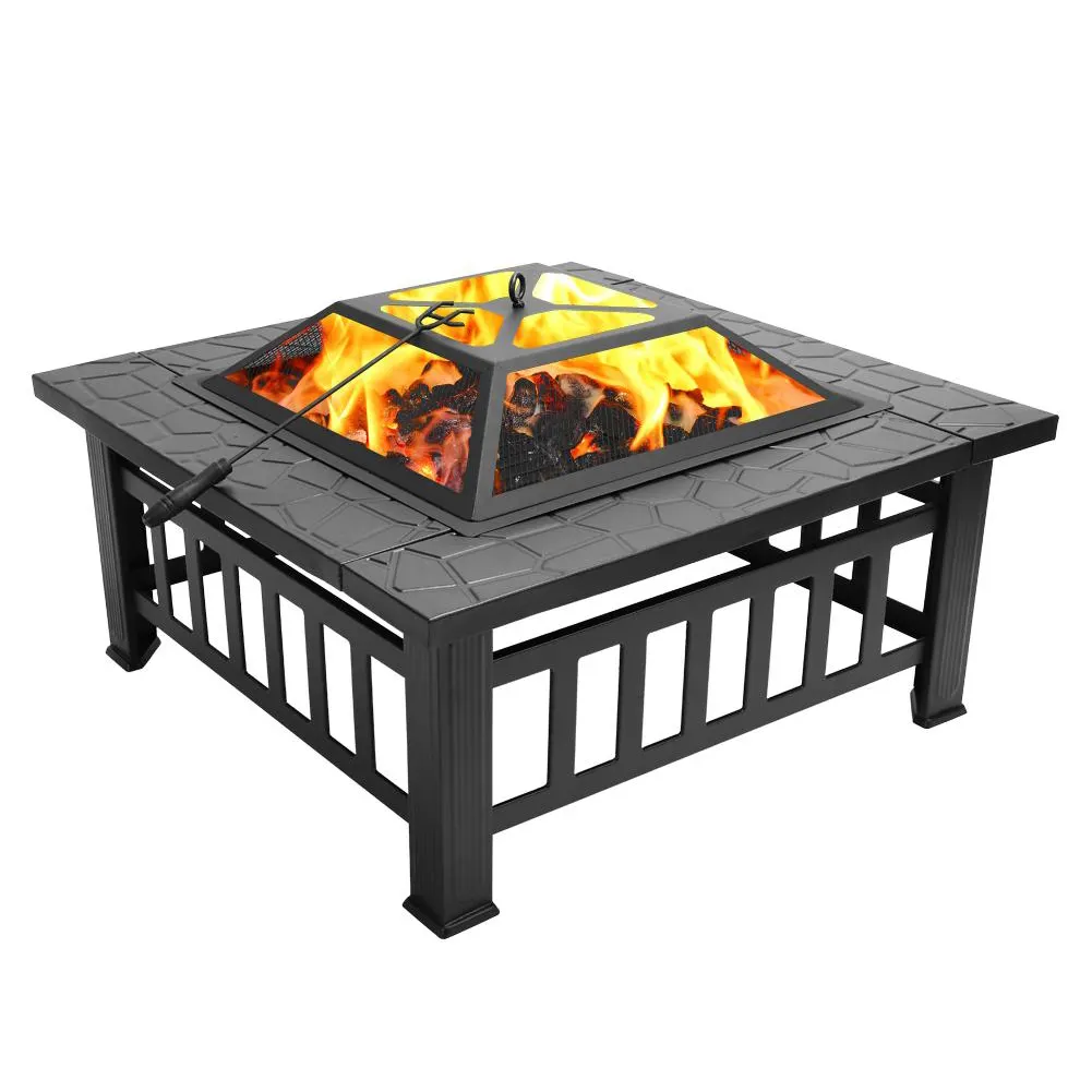 SEJR 32 Inch 3 in 1 Steel Large Wood Charcoal Burning Fire Pit Table w/ BBQ Grill Outdoor Backyard Patio