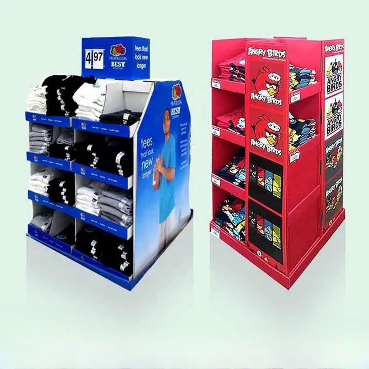 Supermercado personalizado Sport Shop Display Rack Cardboard Floor Display Stand T-shirt Vestido Meias Display Stand