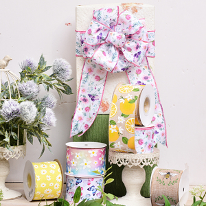 YAMA <strong>Yellow</strong> Linen Logo Spring Wired Edge <strong>Ribbon</strong> for Gift Boxes Wrapping Flower Handmade DIY Bows Decoration 63MM 10Yard/Roll - Product Image 4