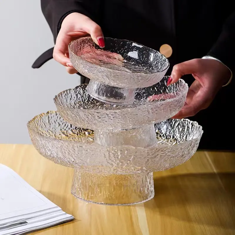 Plato de fruta de hielo con patrón de ojo de martillo japonés, para el hogar, aperitivos de cristal, sala de estar, mesa de té, plato de postre