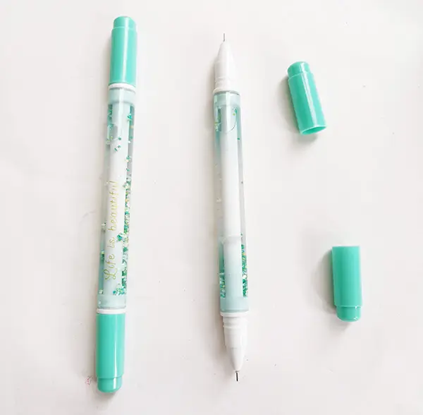 FUNWOOD GQC Fancy personalizado Oficina Escuela Uso 2 puntas Gel Ink Pen, estilo Gel Ink Pen Liquid Floating Glitter Inside