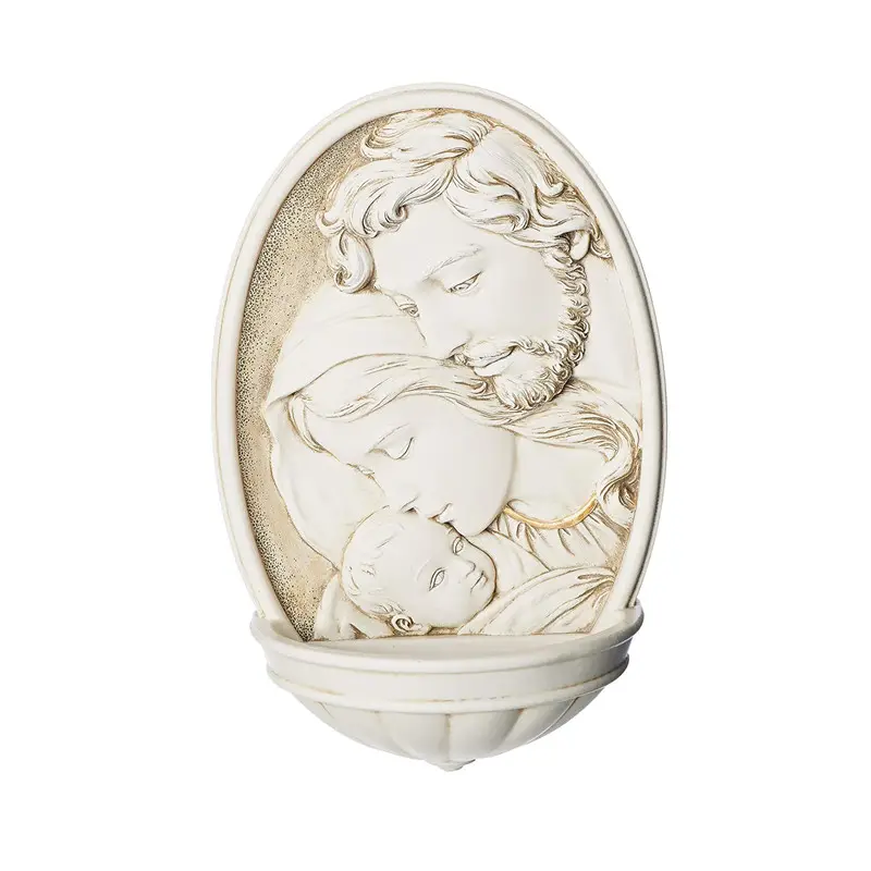 Polyresin durable religious Joseph Holy family Holy Water font fountain baptism gift decoration collection
