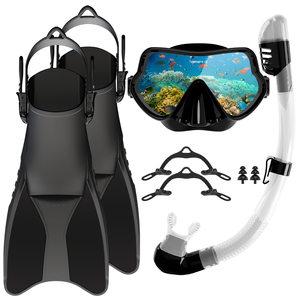 Masker selam panorama profesional, masker selam Scuba anti kabut tampilan lebar kering dengan Set sirip Snorkel - Product Image 1