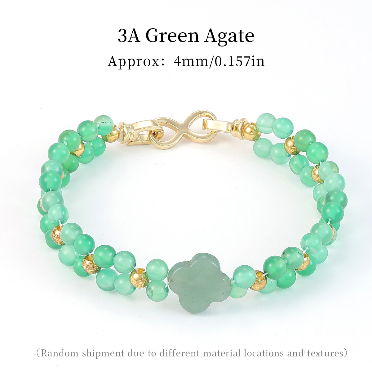 Bracelet trèfle à quatre feuilles en agate verte 3A (cp)