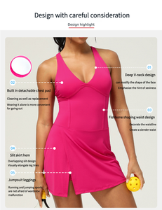 Backless yoga quần vợt váy cho phụ nữ, V cổ Workout ăn mặc Skort được xây dựng trong quần short và áo ngực cho không tay chạy thể dục Dresses - Product Image 3