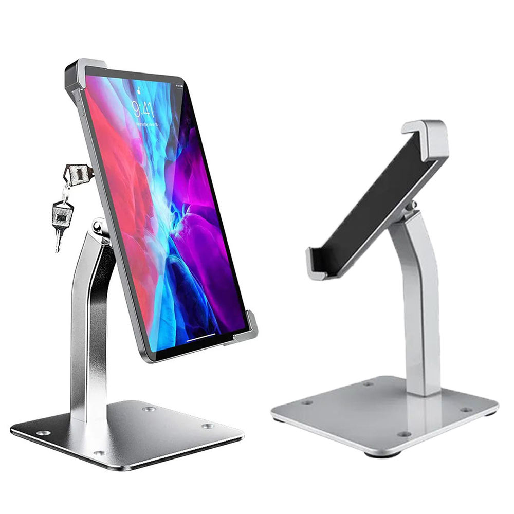 Anti-Theft döner Tablet ekran standı Metal Tablet Pc masaüstü standı Tablet standı kilit ile