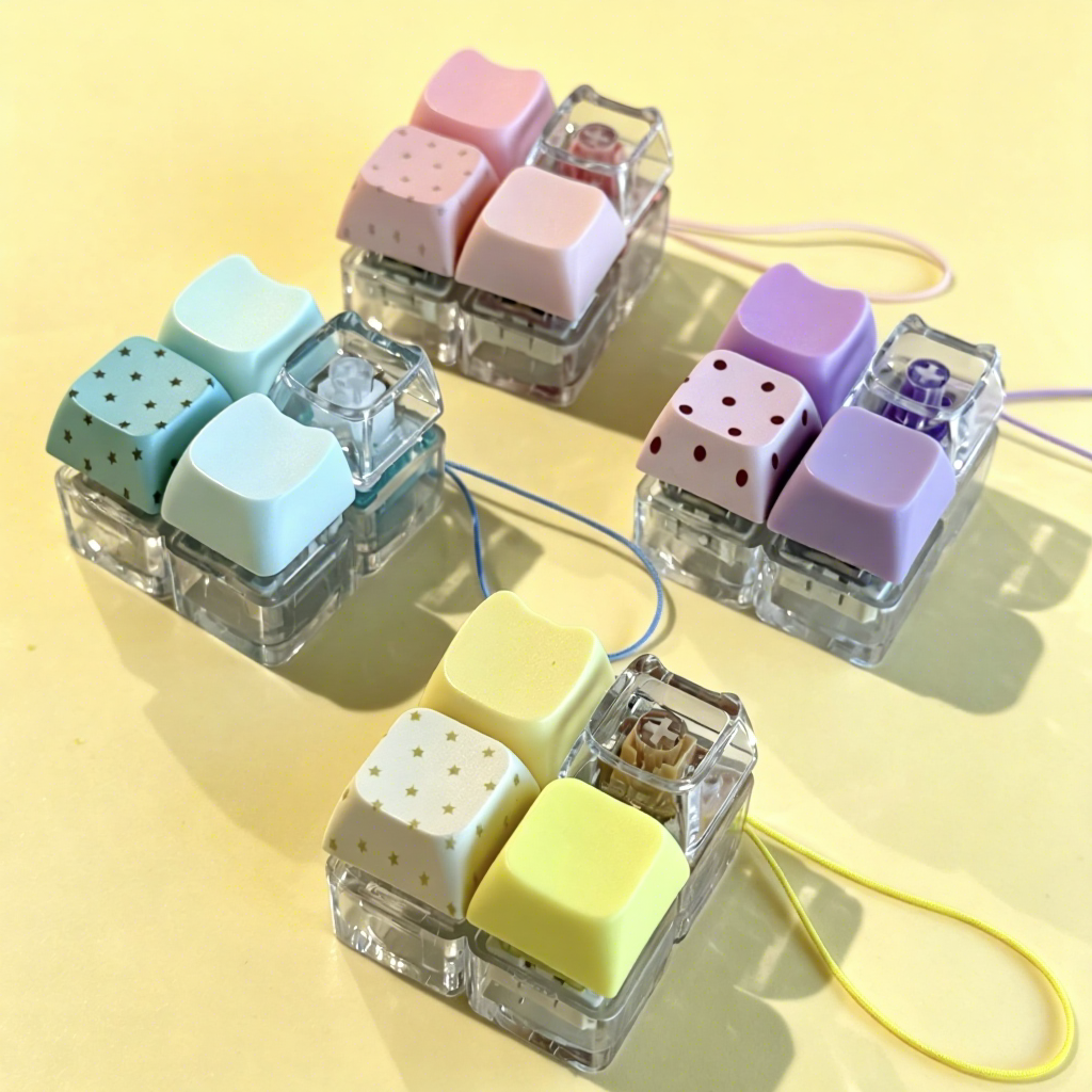 128 Cat Head Polka Dot 4-Key - Pink