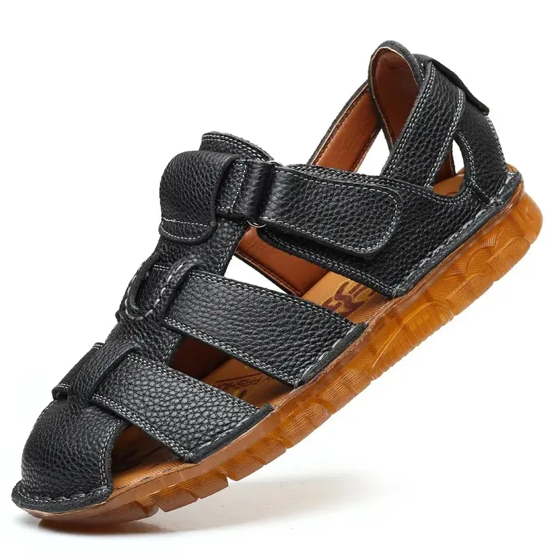 Chinelos confortáveis para homens, sapatos casuais de couro para primavera/verão 2024, sandálias Zapatos