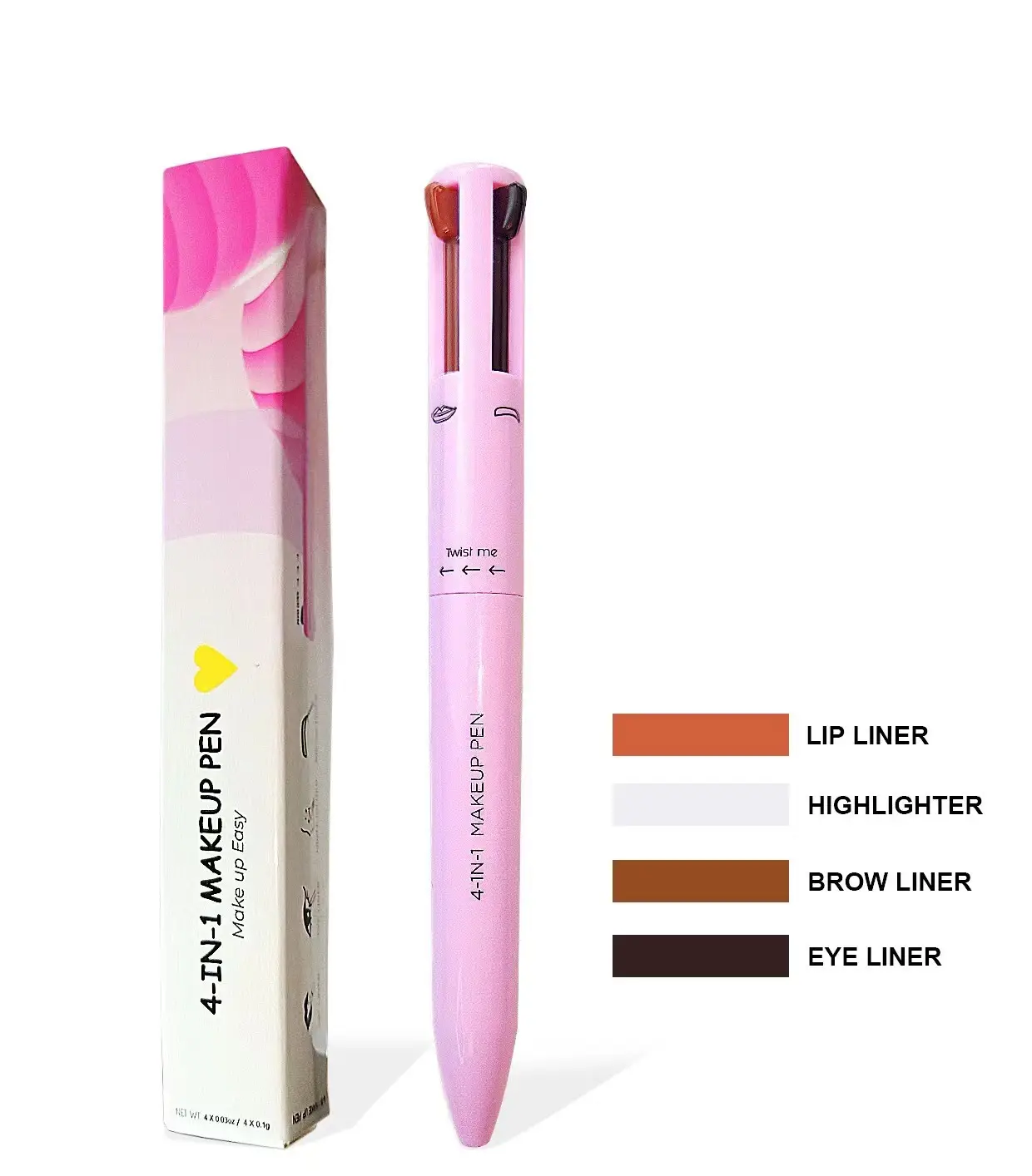 Grosir label pribadi 4 dalam 1 pensil rias highlighter garis bibir alis eyeliner pena rias untuk kosmetik