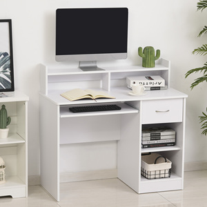 HOMCOM-Escritorio compacto para ordenador, escritorio fijo de madera blanca con bandeja extraíble para teclado y estantes, 104x48x95,5 cm - Product Image 2