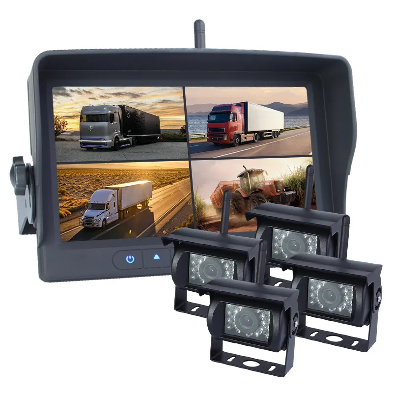 Câmeras de backup dvr 4 sem fio, câmeras ir visão noturna à prova d' água com monitor de visão traseira de 7 "para caminhão e ônibus sistema de estacionamento