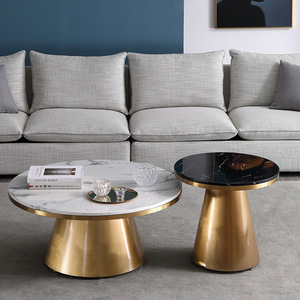 Contemporânea redonda ouro aço inoxidável Bistro mesa design moderno com tampo de mármore para Hotel Club <span class=keywords><strong>Cafe</strong></span> sala de estar