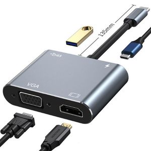 4 In 1 <span class=keywords><strong>TYPE</strong></span>-<span class=keywords><strong>C</strong></span> ถึง HDMI + VGA + USB3.0 + PD ฮับ <span class=keywords><strong>USB</strong></span> สถานีเชื่อมต่อ - Product Image 1