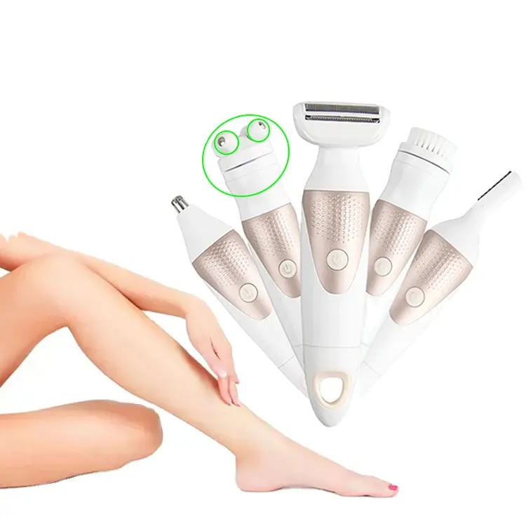 Neueste Professional Good Sale 5 in 1 Lady Silk Epilierer mit Epilierer Rasierer und Gesichts bürste Massage Kopf Nase Haars ch neider