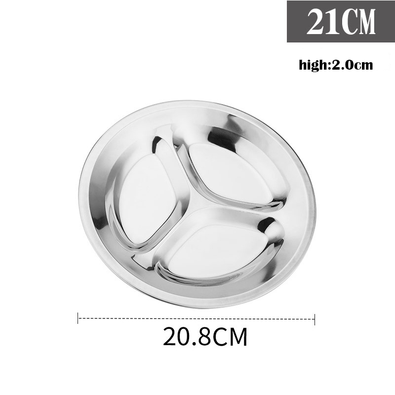 New Product Round Divided Plates 201 Stainless Steel Compartments Round 3 Compartments Fast Food Tray School Canteen Baby Plate