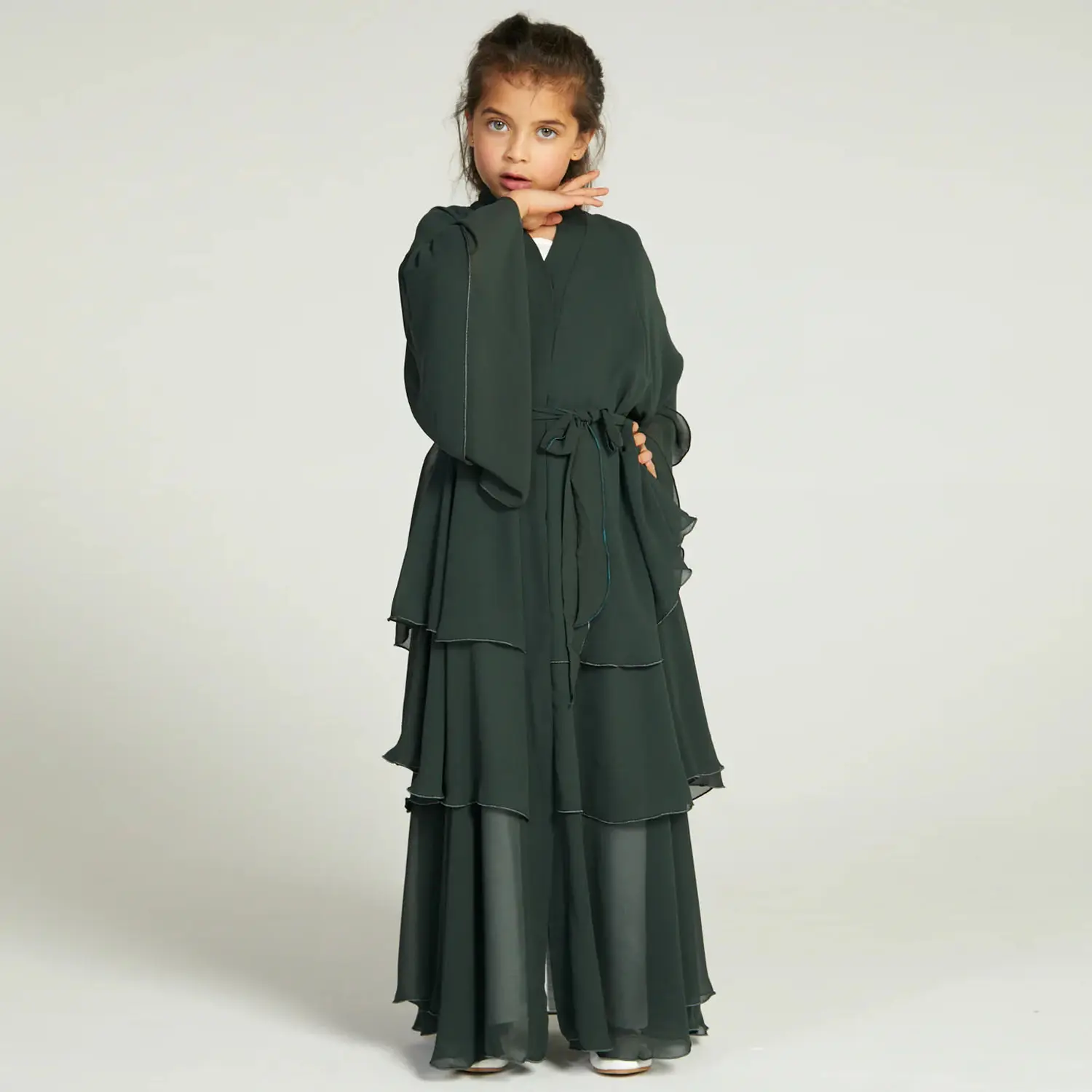 Haute qualité Offre Spéciale plus récent couleur unie une pièce ensemble petite fille robes élégante abaya à la mode