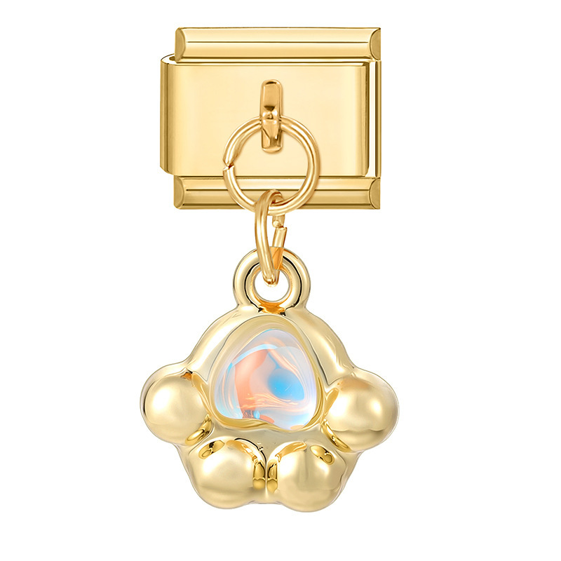 Pendentif base dorée-patte de chat blanche