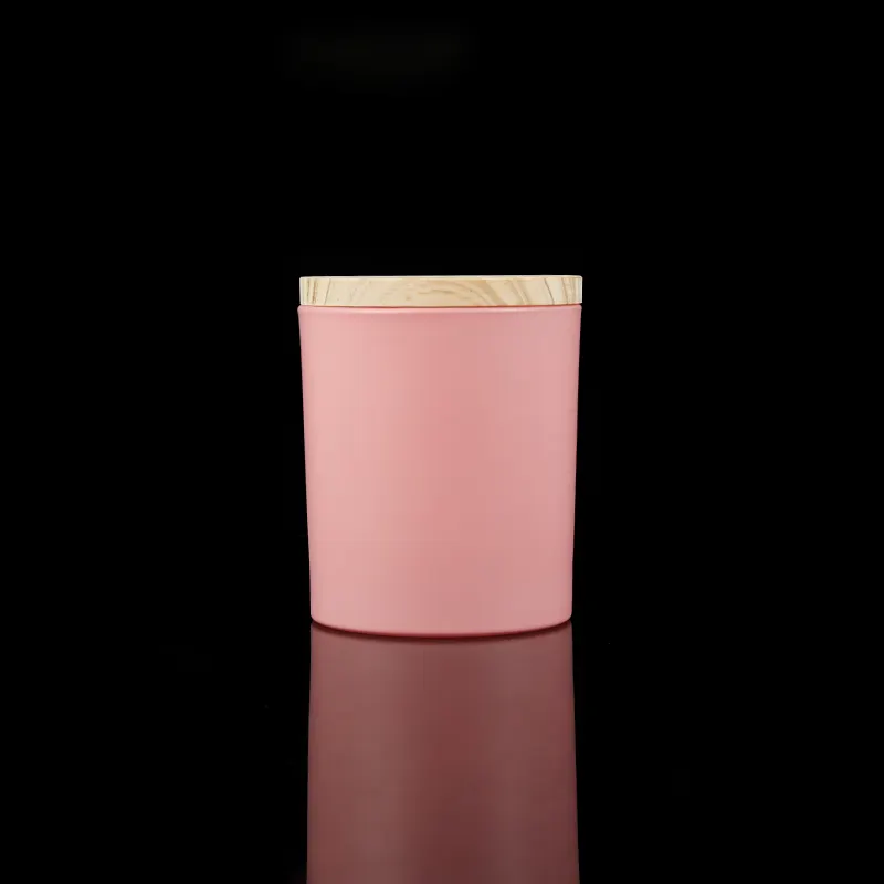 Tarros de vela de Vidrio colorido mate, redondos de lujo natural, contenedor de 7oz y 10oz con tapa de corcho de madera de bambú