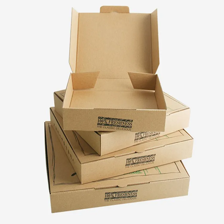 Cajas de papel Kraft corrugado para patatas fritas, hamburguesas y Pizza, personalizadas, de todos los tamaños, 6, 9, 10 y 12 pulgadas, venta al por mayor