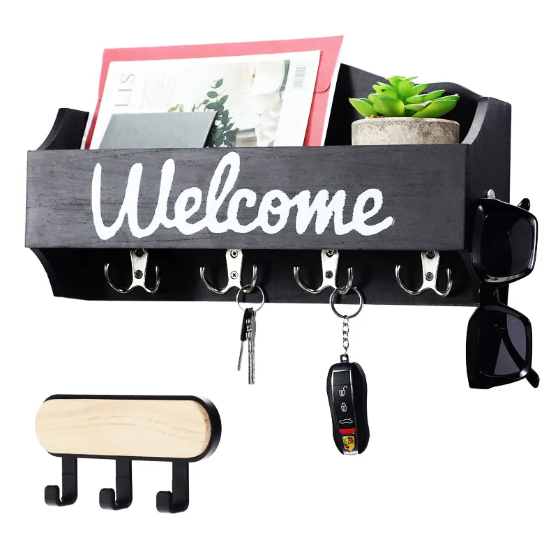 Massief Houten Sleutelhanger Mail En Sleutelhouder Voor Muur Decoratieve Entree Organizer Plank Met Haken