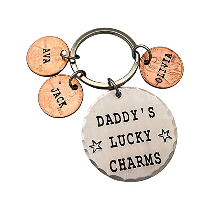 Porte-clés en métal personnalisé en gros blanc Desgin Logo personnalisé papa papa cadeau de fête des pères voiture sublimation Lucky Penny