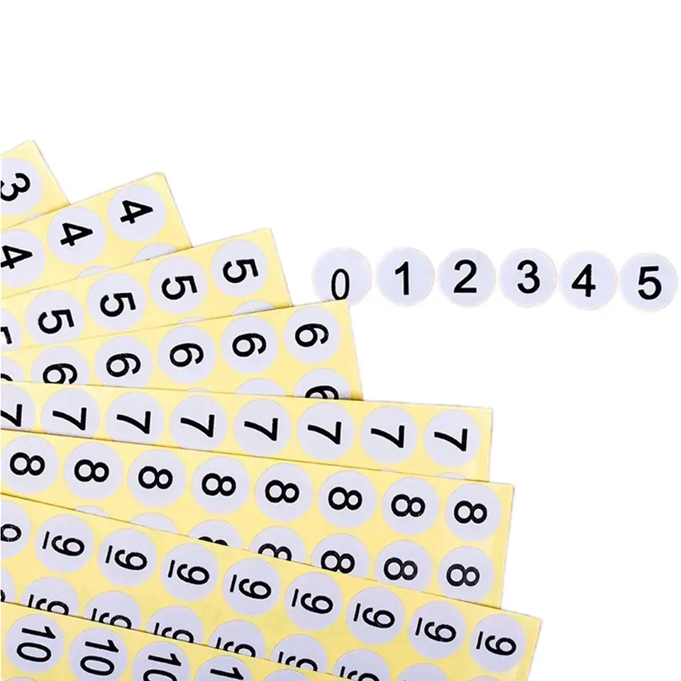 बेस्ट सेलिंग कस्टम आकार सफेद गोल खुदरा अरब नंबर आकार लेबल थोक उत्पाद संख्या विनाइल स्टिकर