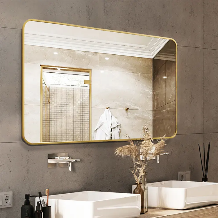 Miroir argenté décoratif en Aluminium sur mesure pour salle de bain, cadre métallique