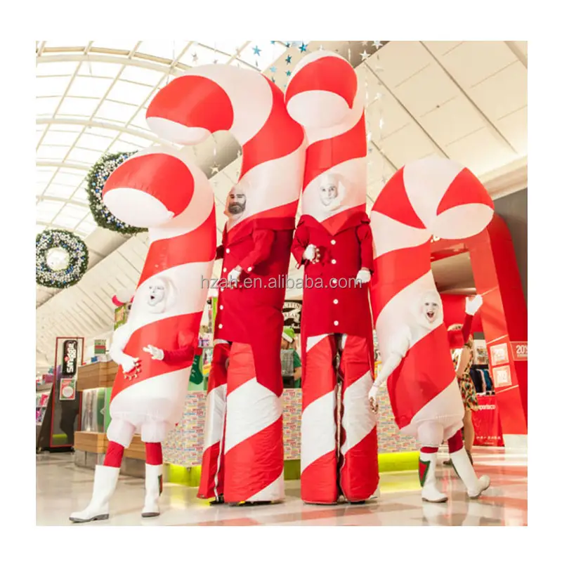 Grappige Kerst Parade Voorstelling Opblaasbare Candy Canes Kostuum Wandelstok Pak Voor Kerst Evenement