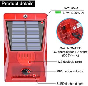 USB зарядка 8LED солнечной сигнализации светодиодные беспроводной 4 режима Солнечный свет Батарея дистанционного управления с сигнализацией для солнечной энергии аварийный предупредительный световой сигнал - Product Image 3