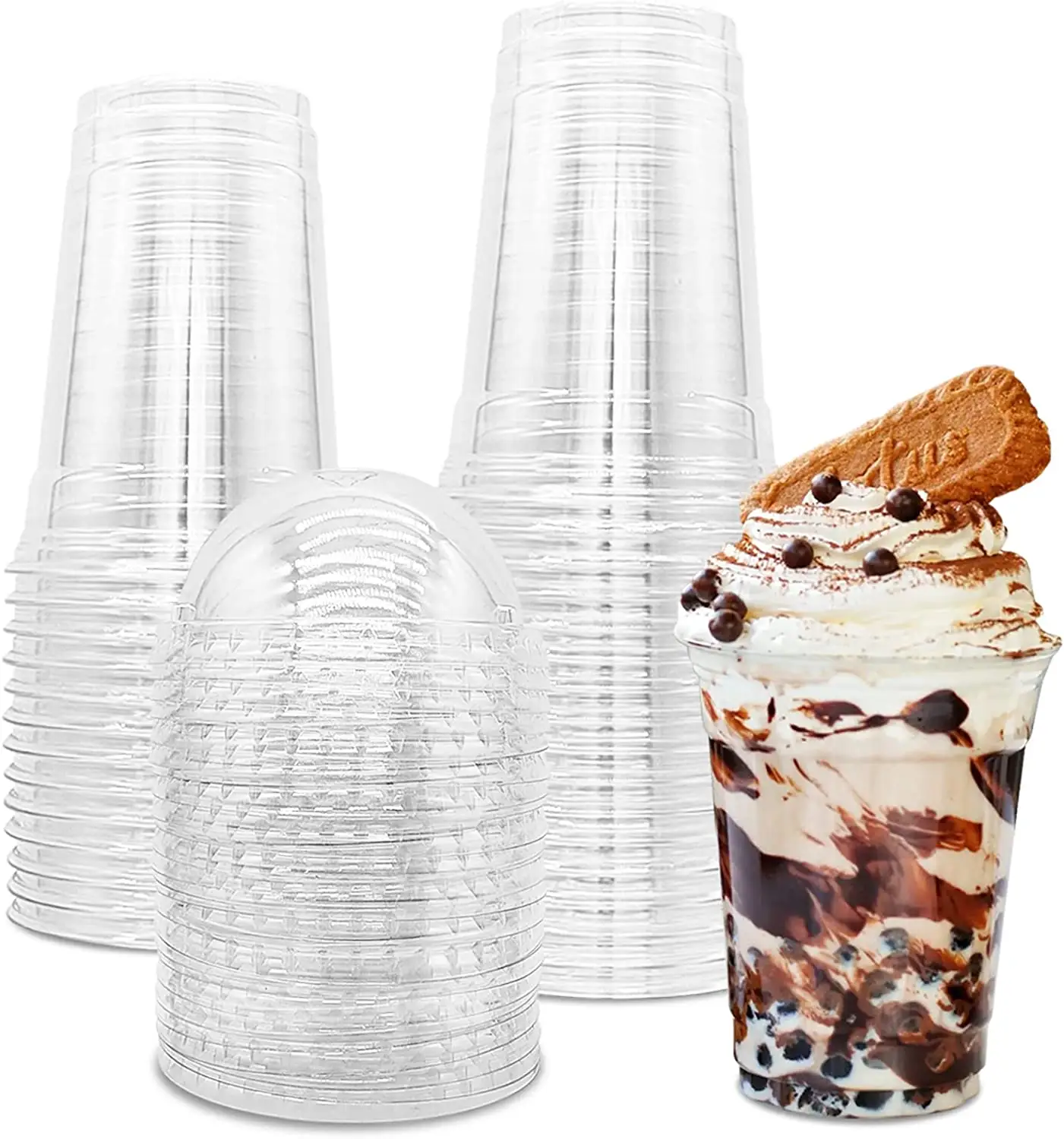 使い捨てデザートカップ硬質プラスチックカップカスタム工場価格ジュースミルクケーキ12オンス16オンスプラスチックカップドーム蓋付き