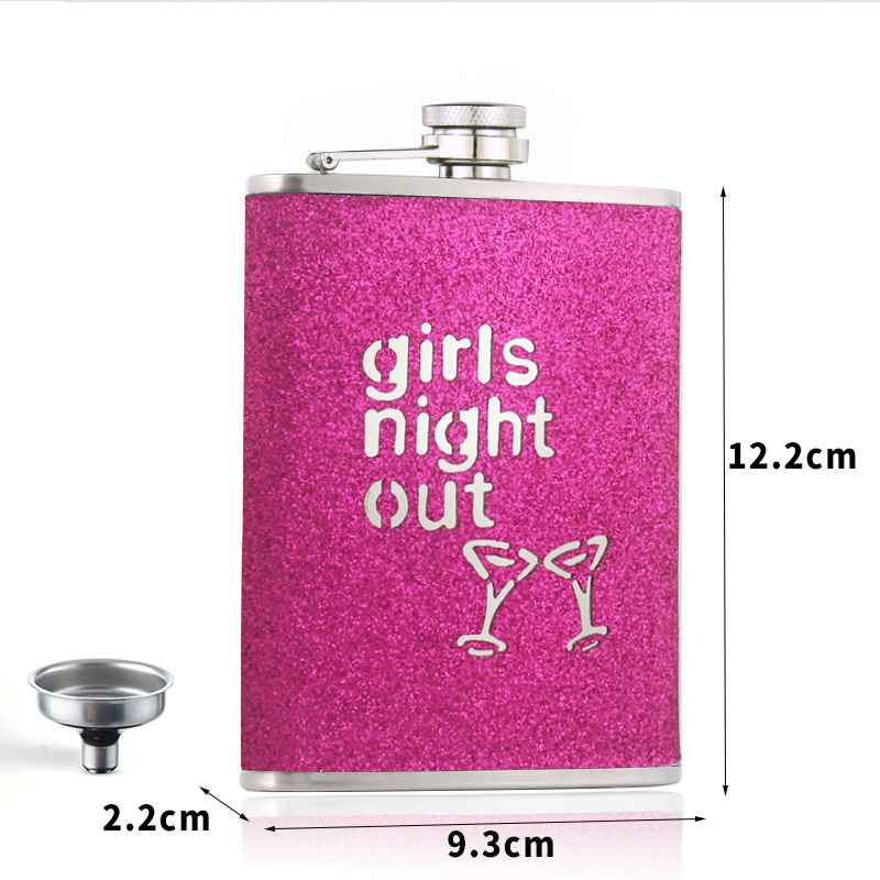 8oz fille en cuir brillant rouge rose + entonnoir