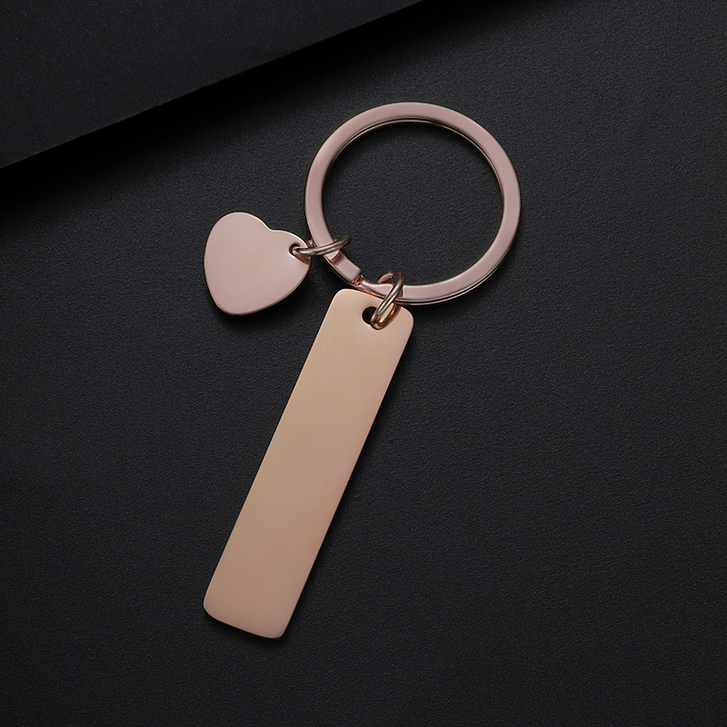 50*12mm long strip + angled heart + key ring-rose gold set