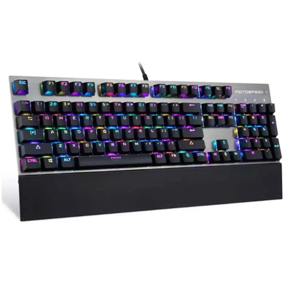 Motospeed ck108 teclado mecânico de jogos, 104 teclas preto/azul/vermelho, usb com fio rgb retroiluminado, teclado, suporte de pulso