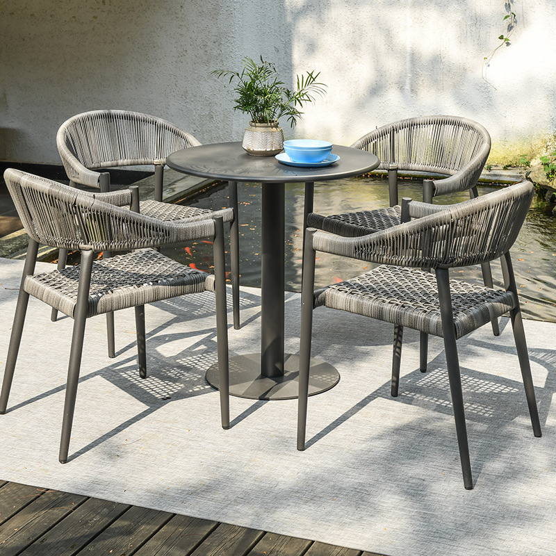 Carbon steel round table-70cm diameter-4 chairs-central pedestal