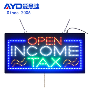 Rechteckform 12x24 Zoll Indoor-Schaufenster hängen Acryl LED Open Income Tax Sign Board Blinkende LED Open Sign Display
