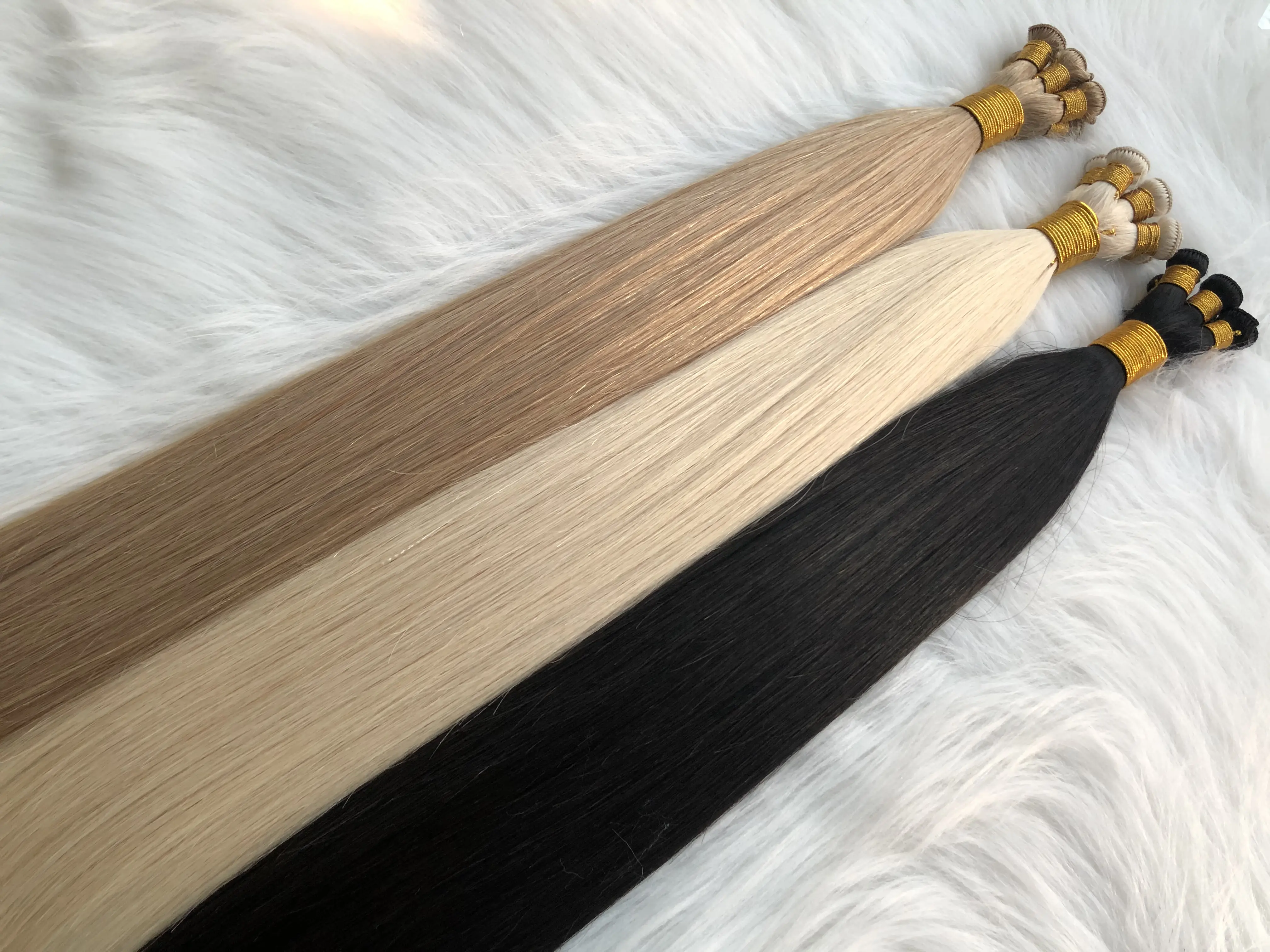 Extensões de cabelo de trama amarradas à mão 100% cabelo humano russo com desenho duplo de qualidade estável
