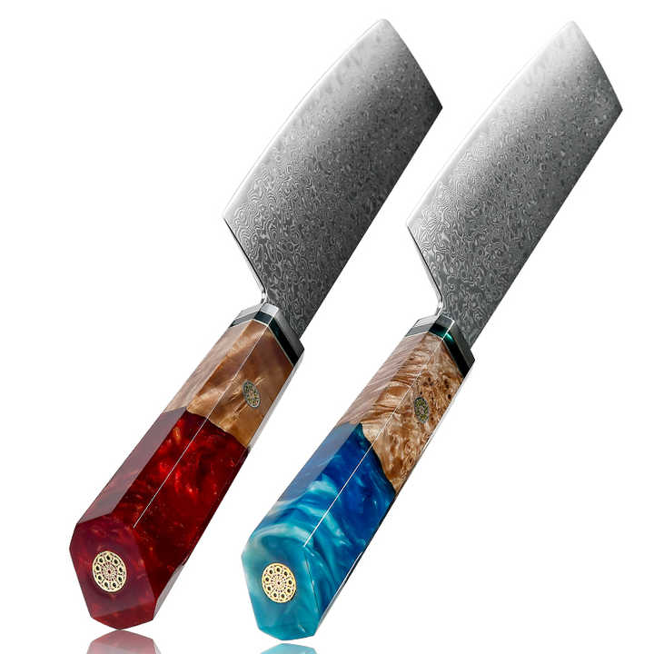 Couteau Nakiri de chef de cuisine en acier damas AUS10 de style japonais 67 couches avec poignée en résine de bois massif et mosaïque