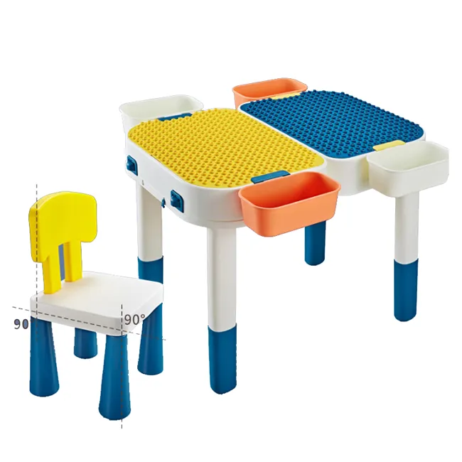 Juego de mesa de bloques de construcción de pequeñas maletas para niños, juguete educativo divertido, bloques de construcción multifuncionales, Mesa