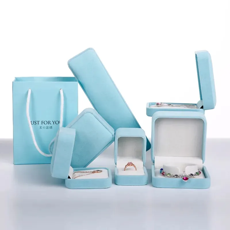 Barato preço personalizado de joias sofe veludo, caixa de presente para brincos, pulseira, colar, anel de embalagem, rosa, azul, branco, caixa preta