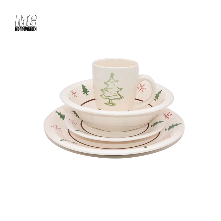 Promotional color ceramic plate sets kitchen restaurants 16PCS stoneware hand painted dinner set ceramic