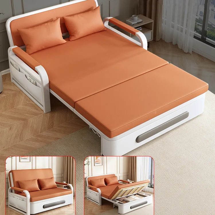 Ranjang sofa lipat bingkai logam, tempat tidur sofa dan tempat tidur, penyimpanan modern untuk apartemen