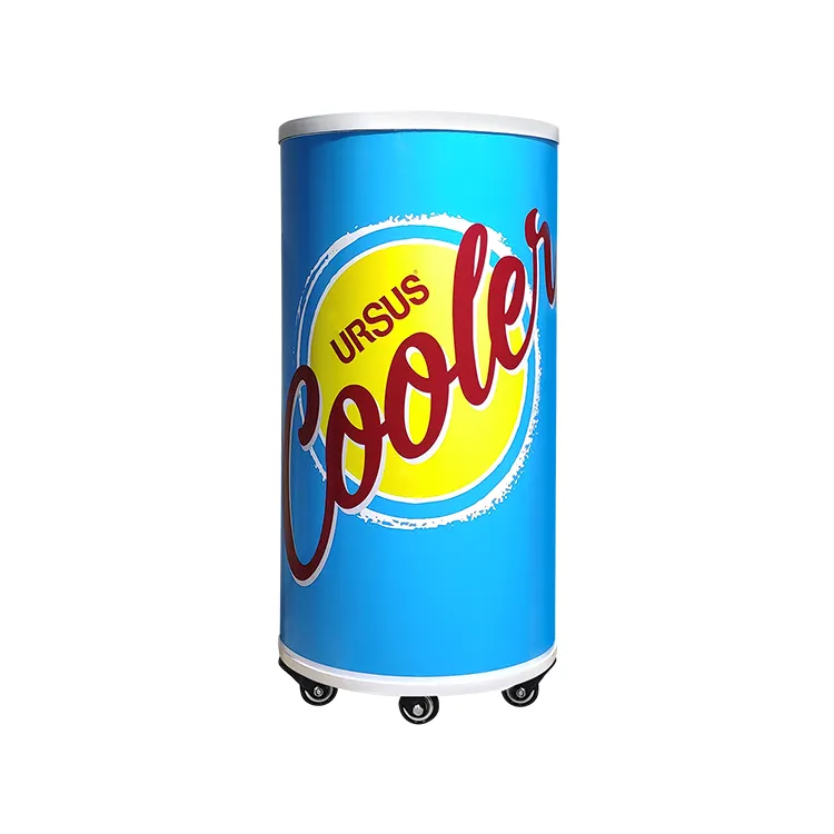 Meisda-lata de bebida de energía de 65L, Enfriador de bebidas de barril redondo con ruedas