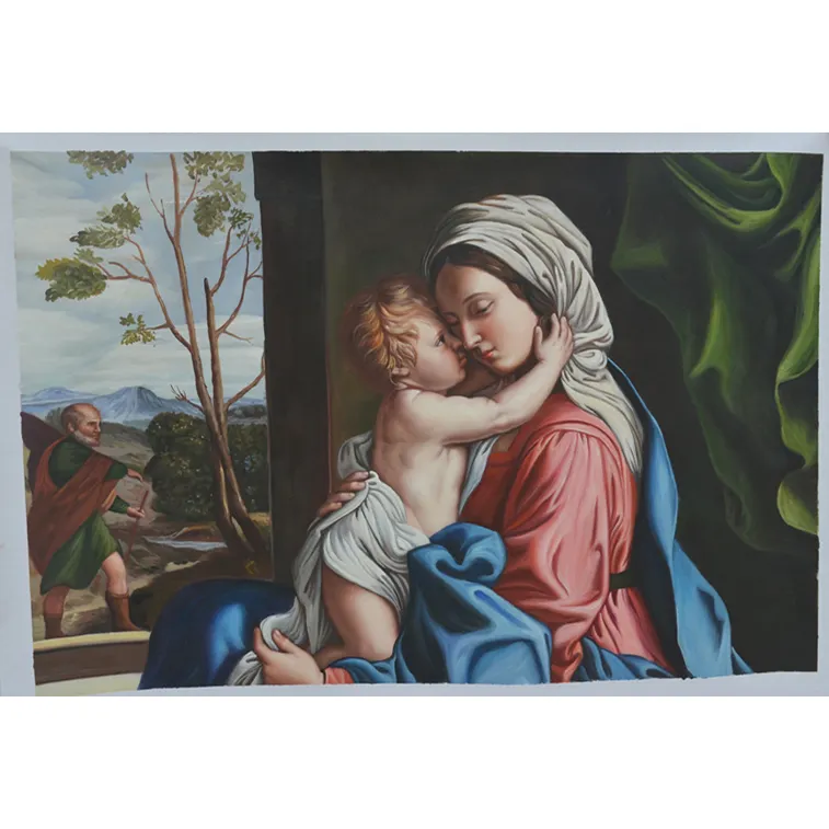 Peinture à l'huile de la vierge et enfant, décor sur toile d'art murale, célèbre, faite à la main, réplique